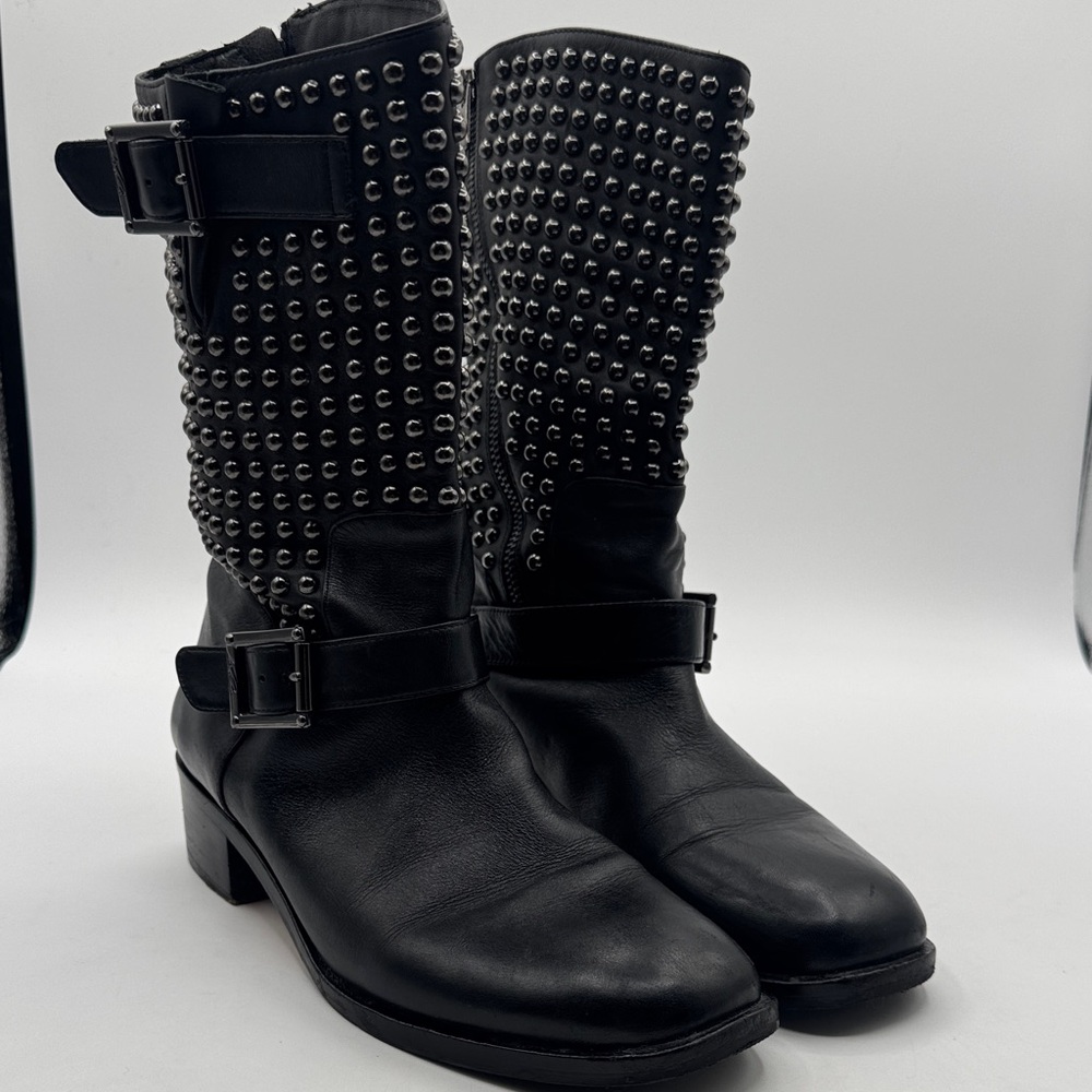 Vince Camuto Women's Black Studded Combat moto  Boots